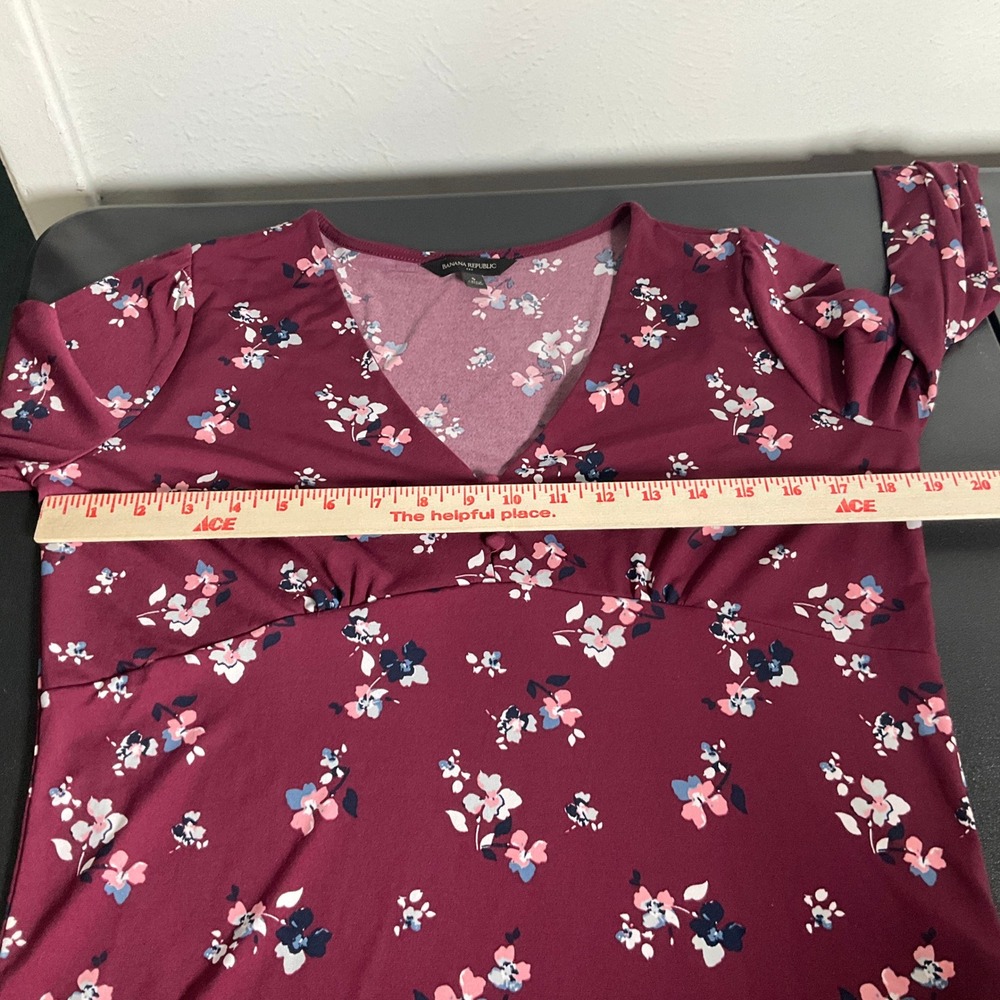 Banana Republic Top Floral Long Sleeve‎ Blouse Babydoll Burgundy Womens Sz S - Picture 5 of 8